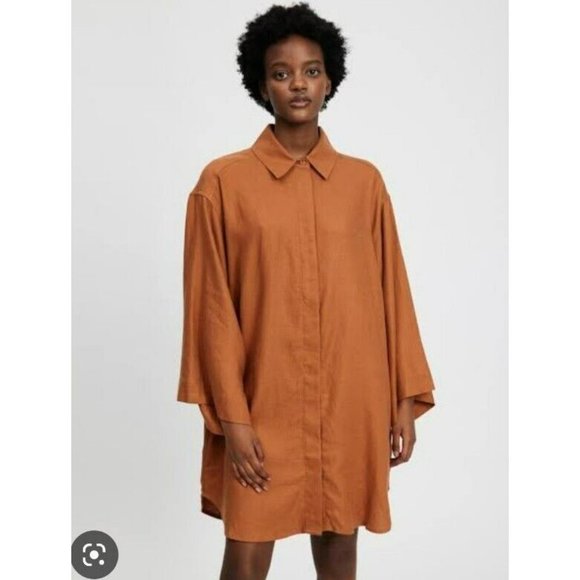 NEW Camilla And Marc Anneli Shirt Dress Women's Size 12 Rust Mini Relaxed Linen - Picture 11 of 11